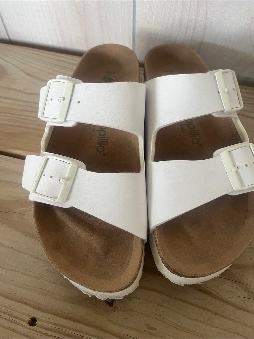 Papillio White Double-Buckle Slide Sandals